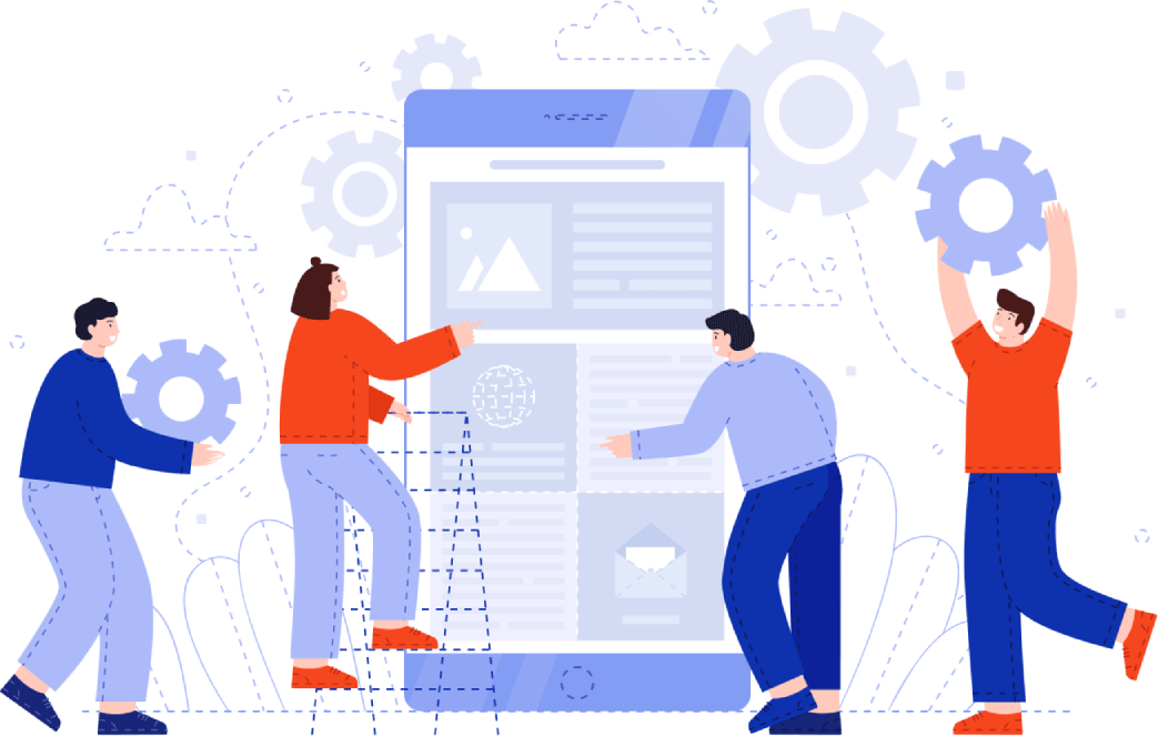 A team working around a website